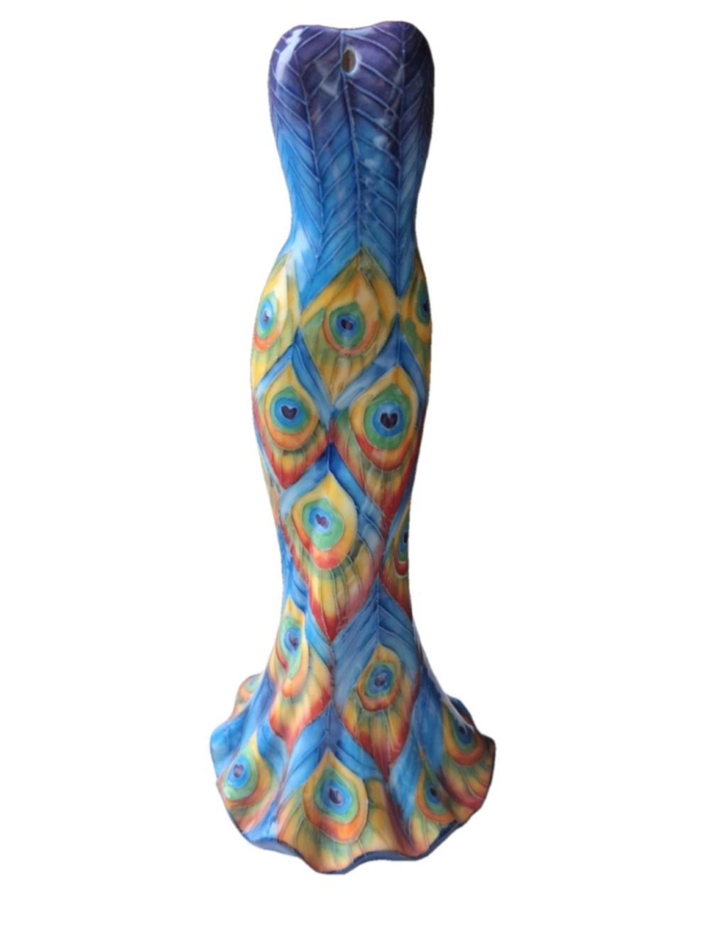 Benaya Colorful Peacock Signed Dress Vase 11” Tall Jan Poynter Ceramic Pottery